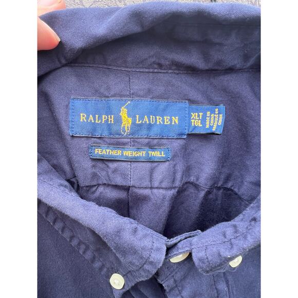 Ralph Lauren feather weight twill navy blue mens short sleeve shirt size XL Tall - Picture 4 of 5